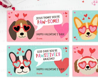 Hond Valentijnsdag, afdrukbare DIY-kaart, klas Valentijn voor kinderen, direct downloaden, leuke Valentijnsdag kaart, Valentijnskaarten school