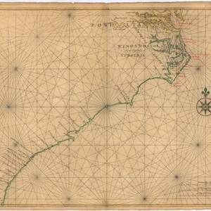 Kaart van de Atlantische kust van Noord-Amerika van de Chesapeake Bay naar Florida - 1639 pentekeningen kaart (gedigitaliseerd)