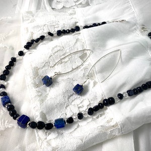 Lapis Necklace & Earrings, Jewelry Set, Women’s Jewelry, Gemstone Jewelry, Dangle Earrings, Sterling Silver,Semi-Precious, Valentine Day