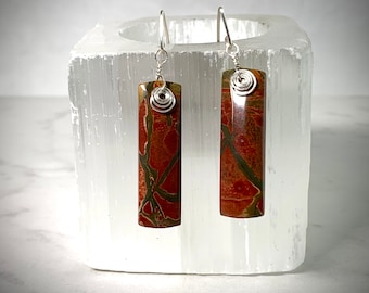 Red Creek Jasper Earrings, Dangle Earrings,Women's Jewelry,Gemstone Jewelry, Women’s Earrings,Semi-Precious Stone Jewelry,Geometric, Silver