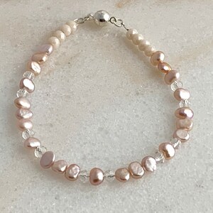Pearl Bracelet, Pink/White Freshwater Pearl Bracelet, Women's Jewelry, Women's Bracelet, Beaded Bracelet, Semi Precious Gemstone, Crystal,