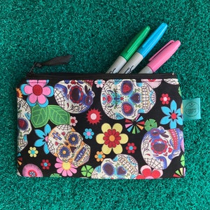 pochette zippée en forme de crâne en sucre, trousse de maquillage à imprimé tête de mort, trousse alternative,