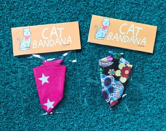 Sugar skull cat bandana, pink star cat scarf, slides over collar,