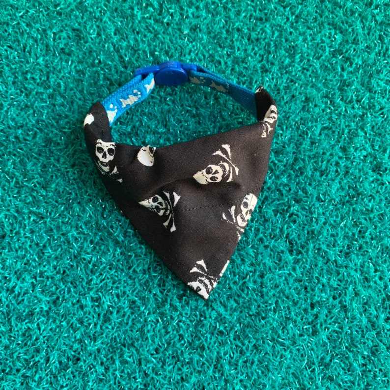 skull n crossbones crazy cat lady slides over collar Pirate cat bandana badass cat gift cat fashion black and white cat bandanna