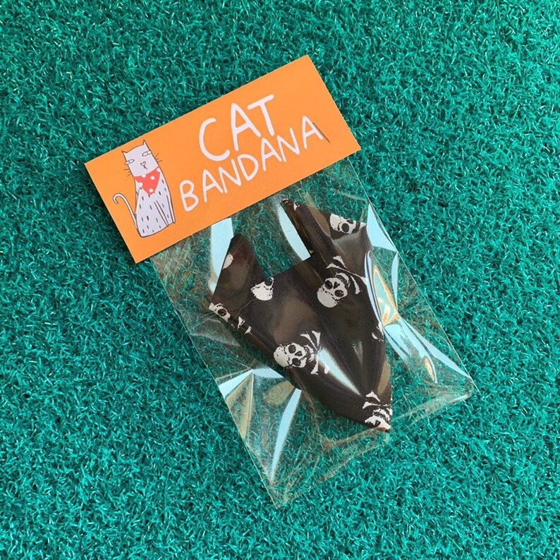 skull n crossbones crazy cat lady slides over collar Pirate cat bandana badass cat gift cat fashion black and white cat bandanna