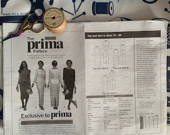 Patrón de falda y top para ocasiones especiales, costura en casa Prima May 2018, talla Uk 10-20