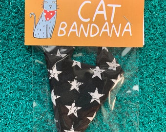 Black stars cat bandana, badass star pet scarf, slide over collar,