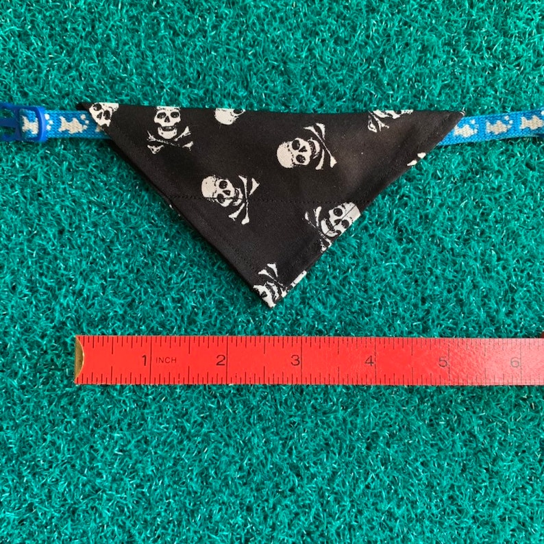 skull n crossbones crazy cat lady slides over collar Pirate cat bandana badass cat gift cat fashion black and white cat bandanna