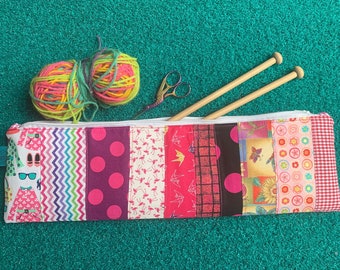 Bright knitting needle bag, pink knitting pin bag, craft gift