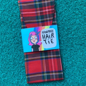 Tartan hair tie, red plaid Rosie wrap, punk hair scarf
