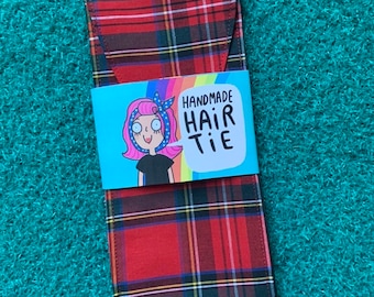 Tartan hair tie, red plaid Rosie wrap, punk hair scarf