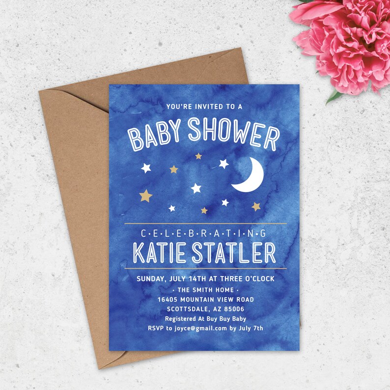Night Sky Baby Shower Invitation Stars and Moon Baby Shower Invitation Celestial Baby Shower Invitation