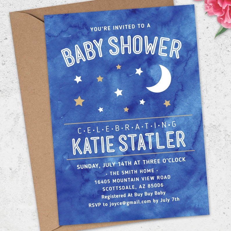 Night Sky Baby Shower Invitation Stars and Moon Baby Shower Invitation Celestial Baby Shower Invitation