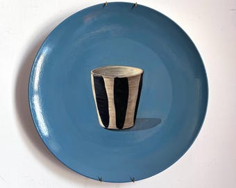 Black & White Beaker. Painting on a Plate Collection. 26cm Diameter