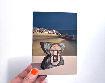 Troika Vase & St Ives Harbour. Greetings Card. Blank inside. 15cm x 10.5cm