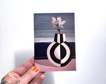 John Ward Pot With Godrevy. Greetings Card. Blank inside. 15cm x 10.5cm