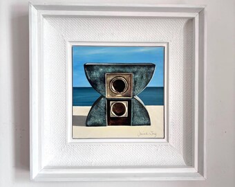 Troika Vase By The Sea. Original painting on  board. Framed 33.5cm x 33.5 x 5cm