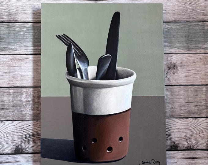 Cutlery & Terracotta Pot. Original painting on canvas 30cm x 40cm