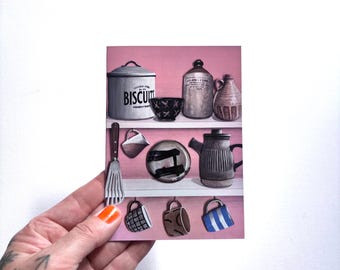Time For Tea And Biscuits. Greetings Card. Blank inside. 15cm x 10.5cm