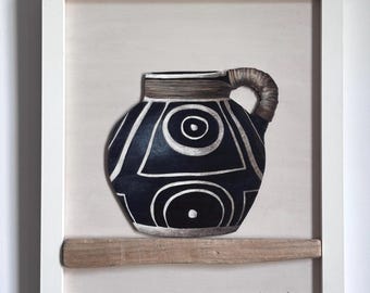 Earthenware Jug, Wooden Shelf. Original painting. Acrylic on board. 31.5cm x 37cm x 3cm