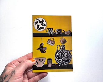 Bird On A Shelf. Greetings Card. Blank inside. 15cm x 10.5cm