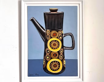 Denby Coffee Pot. Original painting on board. Framed 44cm x 33cm