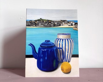 St Ives & Still life. Greetings Card. 11cm x 14cm