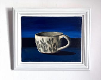 Studio Pottery After Dark. Original painting on  board. Framed 22.5cm x 27.5cm