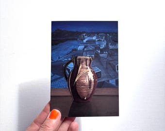 St Ives At Night With Mollie Milton Jug. Greetings Card. Blank inside. 15cm x 10.5cm