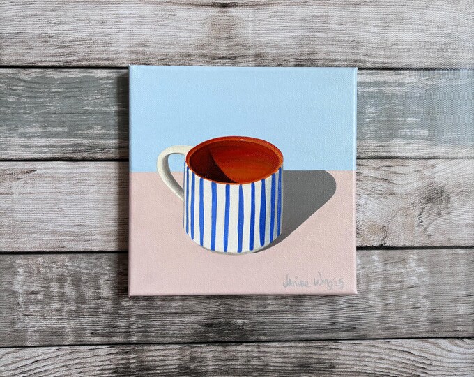 Blue, white & orange. Original painting on canvas 20cm x 20cm