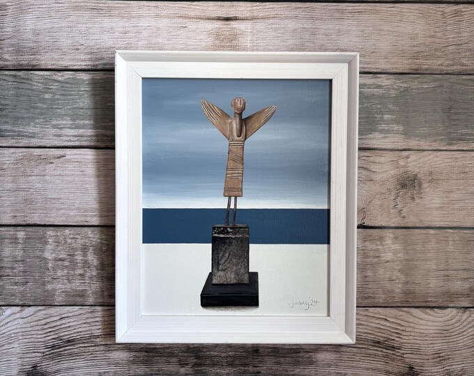 John Maltby, Angel. Original painting on canvas board. Framed 24cm x 29.5cm