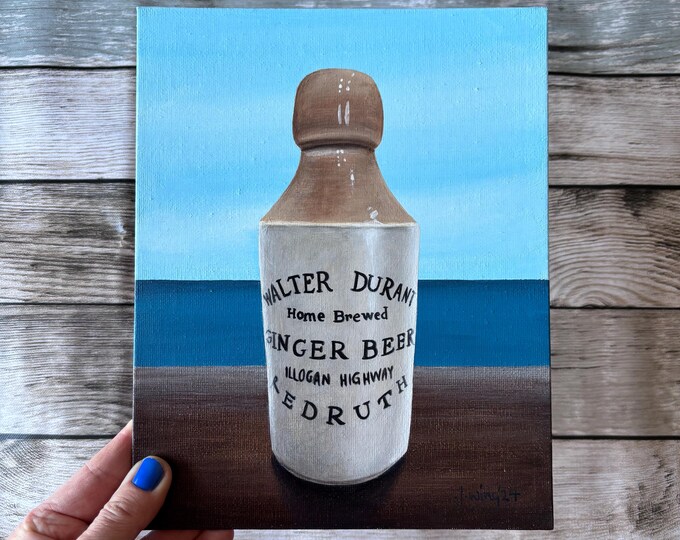 Gingerbeer Bottle. Acrylic on board 20cm x 25cm