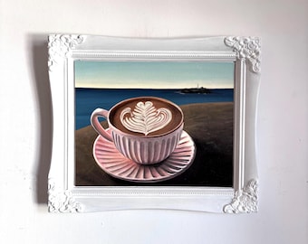Coffee At Godrevy. Original painting on  board. Framed 26.5cm x 31.5cm