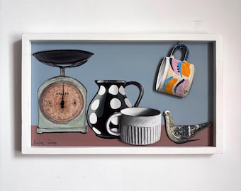 Salter Scales. Original painting. Acrylic on board. 27cm x 45cm