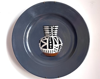 Black & White Aztec Design. Painting on a Plate Collection. 31cm Diameter