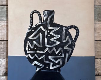 Black & White Vase. Original painting on canvas 40cm x 40cm