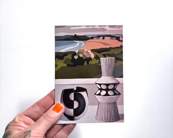 Black & White Still Life With St Ives Abstract. Greetings Card. Blank inside. 15cm x 10.5cm