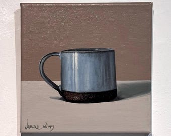 Blue Studio Mug. Original painting on canvas 20cm x 20cm