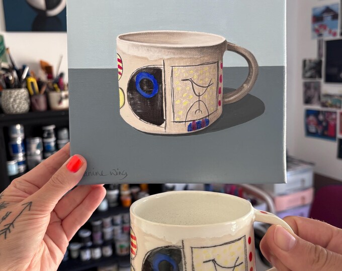 COMMISSION YOUR MUG. Original painting on canvas 20cm x 20cm