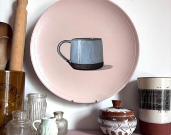 Blue Studio Pottery Mug. Painting on a Plate Collection. 28cm Diameter