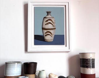 Bernard Leach Fish Vase. Original painting on board. Framed 30cm x 25cm