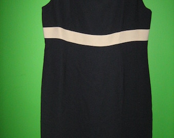 1990s Navy and Cream A Line Zippered Cocktail Mini Dress