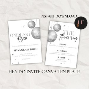 Last Disco Hen Do Template | Editable Evite | Bachelorette Invite | Canva Download | Instant Download | Hen Do Invite | Wedding Celebration