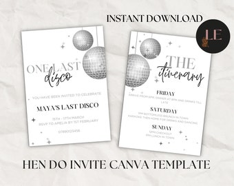 Last Disco Hen Do Template | Editable Evite | Bachelorette Invite | Canva Download | Instant Download | Hen Do Invite | Wedding Celebration