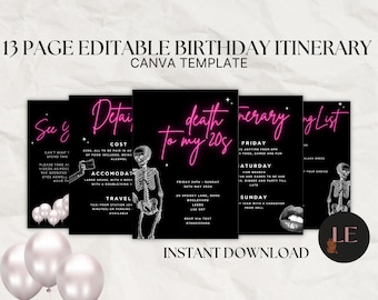 Death To My 20s Template | Editable Evite | Birthday Itinerary | Canva Download | Instant Download | 30th Birthday Invite| Celebration Evite