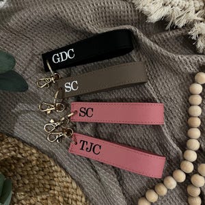 Initial Monogram Wristlet | Personalised Keychain | Initial Keychain | Faux Leather Keychain