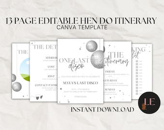 Last Disco Hen Do Template | Editable Evite | Bach Itinerary | Canva Download | Instant Download | Hen Do Itinerary | Wedding Celebration