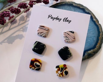 Polymer Clay Earrings | All Square Stud Pack | Statement Earrings | Handmade