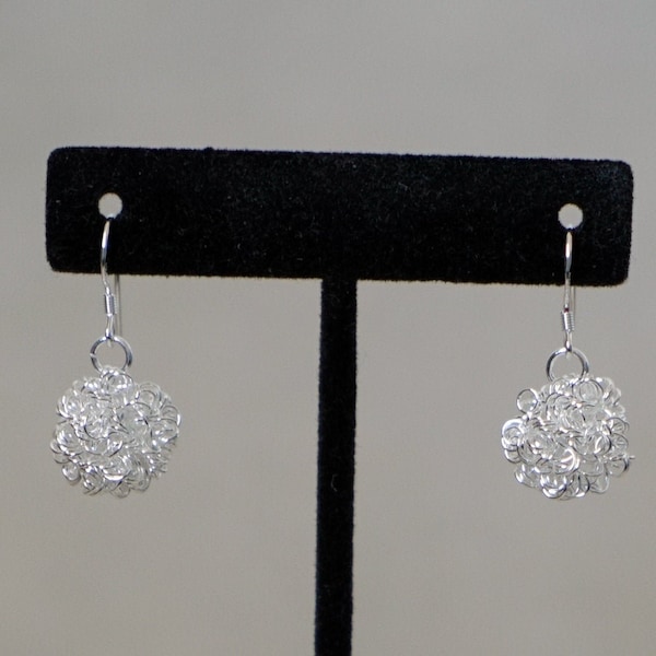 Tangled Wire Mesh Ball Earrings - Silver Plated Contemporary Jewelry - AspenTreeJewelry