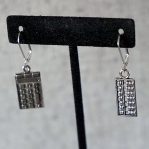 Mismatched Math Earrings - Antique Silver Abacus and Calculator Jewelry - Profession Earrings - AspenTreeJewelry